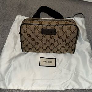 Gucci Monogram Canvas Belt Bag Dark Brown